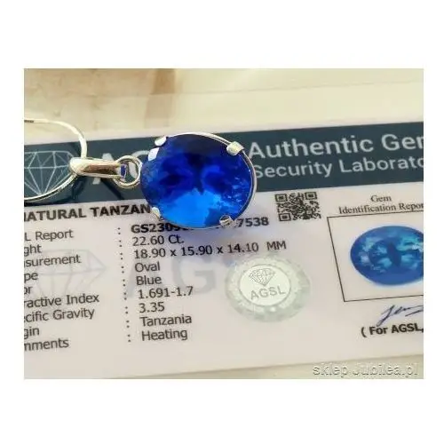 22,6ct TANZANIT z TANZANII - srebrny wisior 22,6ct