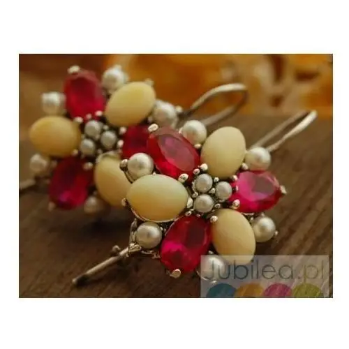 ADRIANO - srebrne kolczyki perły, rubiny i bursztyny, kolor czerwony
