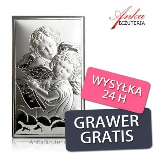 Ankabizuteria.pl Aniołki obrazek srebrny pamiątka dla dziecka grawer gratis