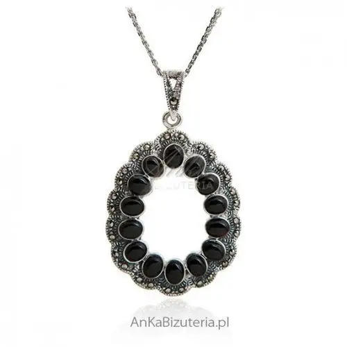 Ankabizuteria.pl elegancka biżuteria - zawieszka srebrna z markazytami i onyksami Anka biżuteria