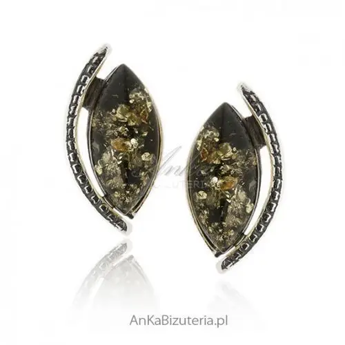 Ankabizuteria.pl kolczyki srebrne z zielonym bursztynem Anka biżuteria