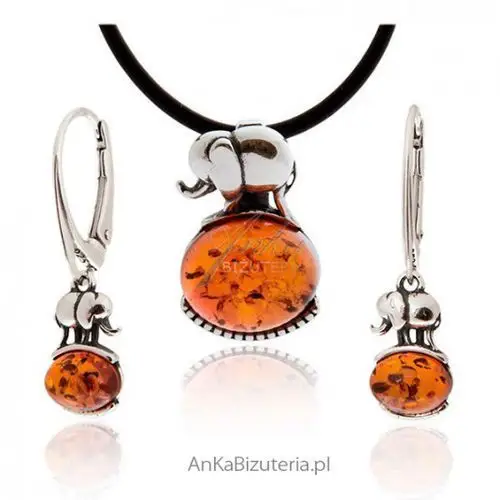 Ankabizuteria.pl Komplet biżuterii bursztyn "słoniki"", kolor pomarańczowy
