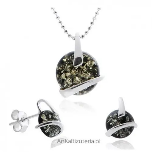 Ankabizuteria.pl komplet biżuterii srebrnej z bursztynem zielonym Anka biżuteria