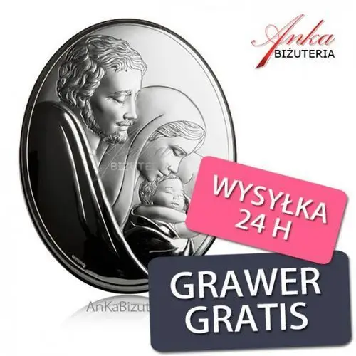 Anka biżuteria Ankabizuteria.pl obrazek srebnry na drewnie święta rodzina grawer gratis