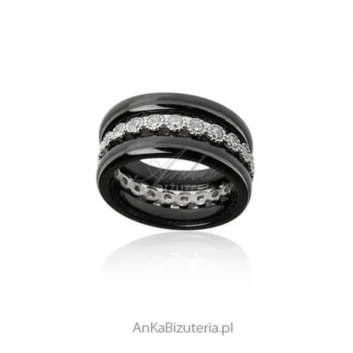Anka biżuteria Ankabizuteria.pl pierścionek srebrny z czarną ceramiką i cyrkoniami trzy razem lub