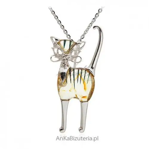 Ankabizuteria.pl srebrna biżuteria z bursztynem - duży elegancik kotek Anka biżuteria