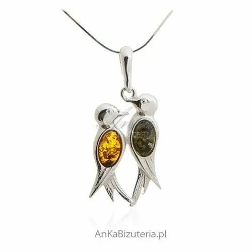 Ankabizuteria.pl Srebrna biżuteria: zawieszka srebrna z bursztynem dwa ptaszki