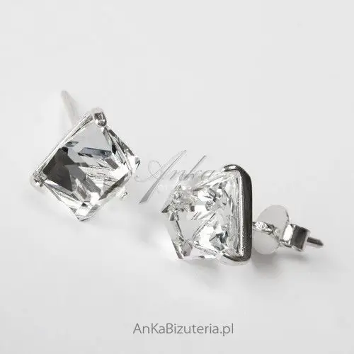 Ankabizuteria.pl srebrne kolczyki z kryształem górskim małe kwadraciki Anka biżuteria 2
