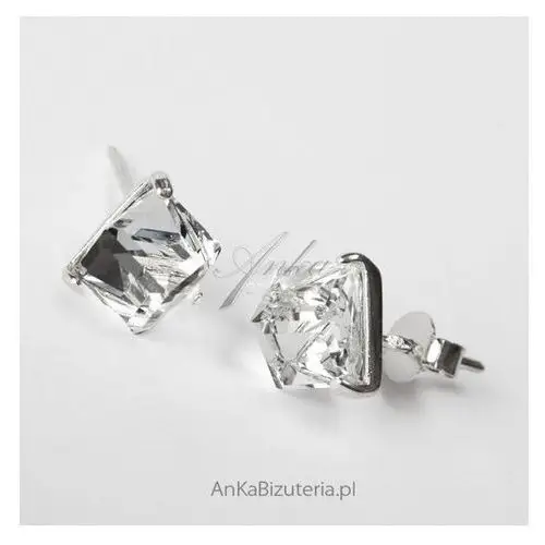 Ankabizuteria.pl srebrne kolczyki z kryształem górskim małe kwadraciki Anka biżuteria