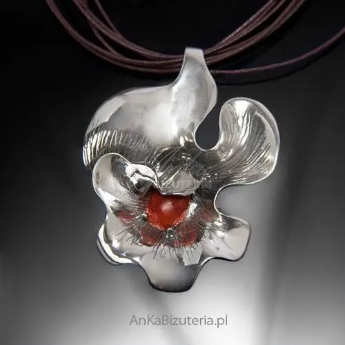 Ankabizuteria.pl Srebrny wisiorek z koralem kwiat., kolor czerwony 2