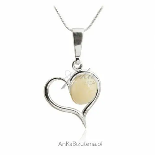 Ankabizuteria.pl zawieszka srebrna serduszko z białym bursztynem Anka biżuteria