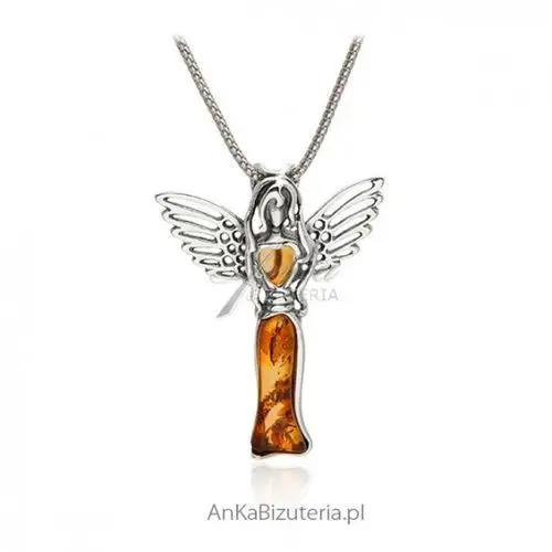 Anka biżuteria Ankabizuteria.pl zawieszka srebrna z bursztynem anioł - duża