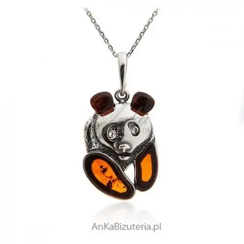 Ankabizuteria.pl zawieszka srebrna z bursztynem panda Anka biżuteria