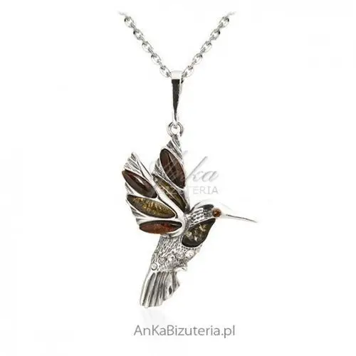 Ankabizuteria.pl zawieszka srebrna z bursztynem - ptak koliber Anka biżuteria