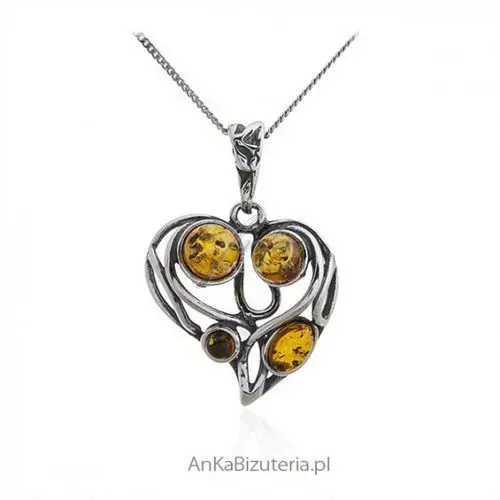 Ankabizuteria.pl Biżuteria na prezent dla dziewczyny srebrne serduszko z bursztynem, kolor pomarańczowy