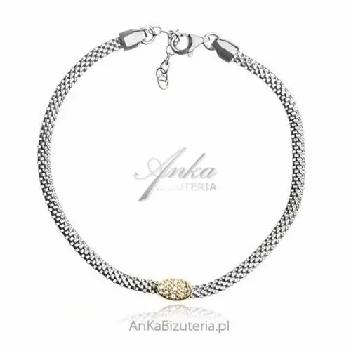 Ankabizuteria.pl Biżuteria srebrna - bransoletka calza z pozłacanym kółkiem z, kolor szary