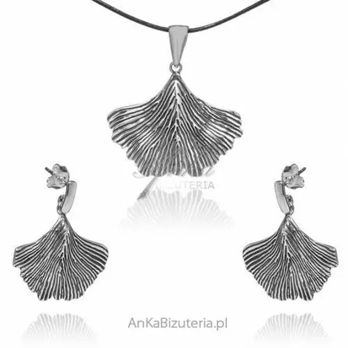 Ankabizuteria.pl Biżuteria srebrna komplet liść miłorzębu