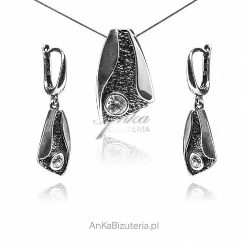 Ankabizuteria.pl Biżuteria srebrna komplet oksydowany z cyrkonią, kolor szary