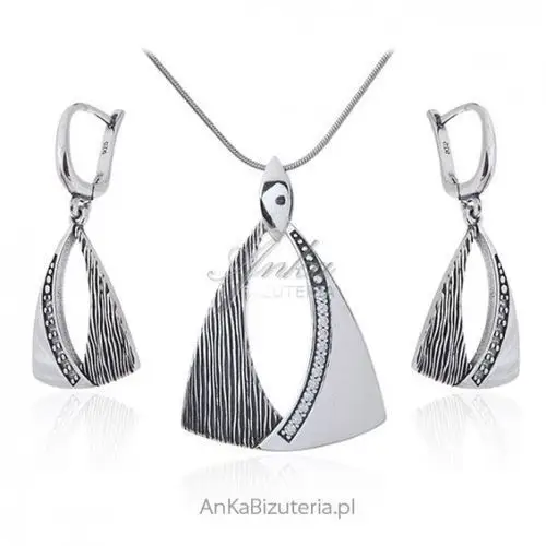 Ankabizuteria.pl Biżuteria srebrna komplet oksydowany z zakuwaną cyrkonią, kolor szary