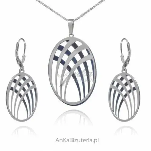 Ankabizuteria.pl Biżuteria srebrna komplet tytanowy - owalny, kolor szary
