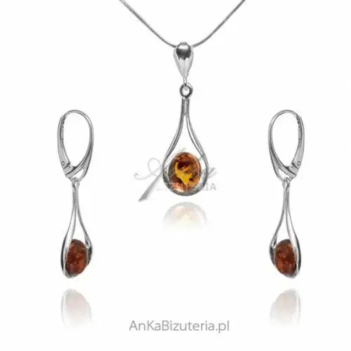 Ankabizuteria.pl Biżuteria srebrna komplet z bursztynem, kolor pomarańczowy