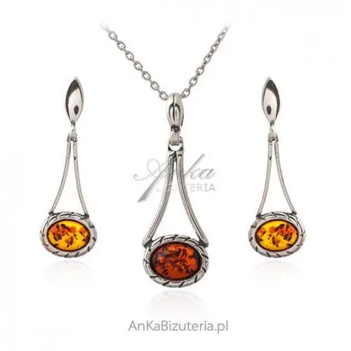 Ankabizuteria.pl Biżuteria srebrna komplet z bursztynem, kolor pomarańczowy