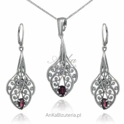 Ankabizuteria.pl Biżuteria srebrna komplet z markazytami i granatami, kolor niebieski