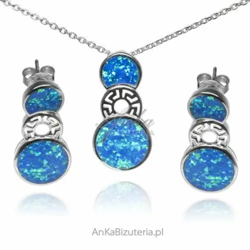 Ankabizuteria.pl Biżuteria srebrna komplet z niebieskim opalem
