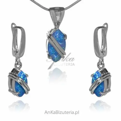 Ankabizuteria.pl Biżuteria srebrna komplet z niebieskim opalem - magia koloru, kolor niebieski