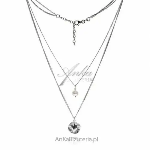 Ankabizuteria.pl Biżuteria srebrna - naszyjnik serce z perłą - modna biżuteria, kolor szary