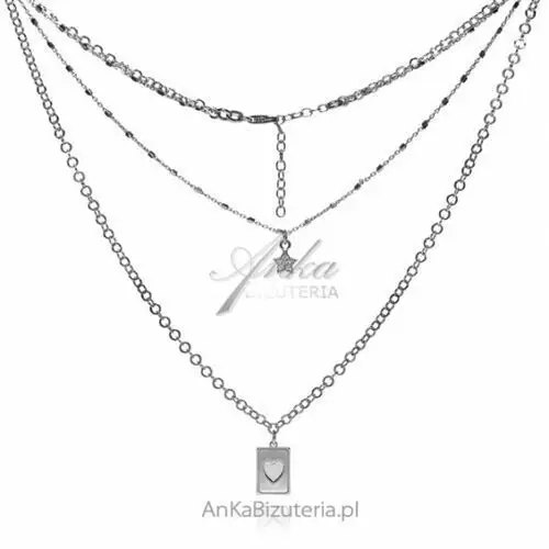 Ankabizuteria.pl Biżuteria srebrna - naszyjnik srebrny podwójny z serduszkiem i, kolor szary