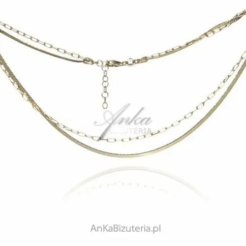 Ankabizuteria.pl Biżuteria srebrna - naszyjnik srebrny pozłacany podwójny, kolor szary