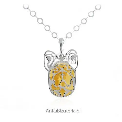 Ankabizuteria.pl Biżuteria srebrna z bursztynem - buldog francuski - rozm. m 2