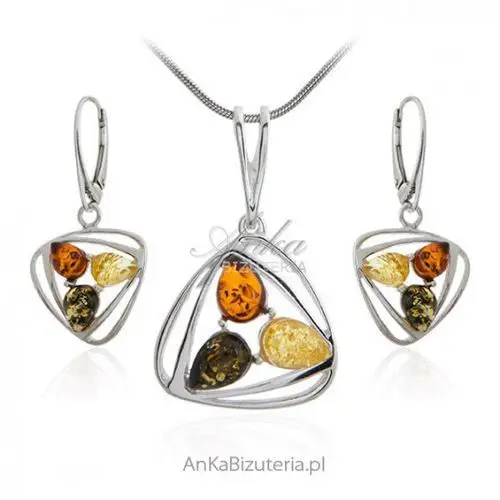 Ankabizuteria.pl Biżuteria srebrna z bursztynem - komplet z kolorowym bursztynem