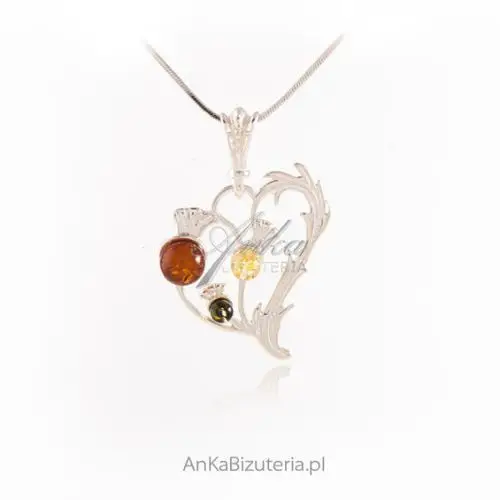 Ankabizuteria.pl Biżuteria srebrna z bursztynem serce w irlandzkim osecie