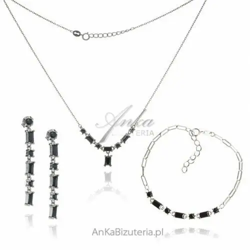 Ankabizuteria.pl Biżuteria srebrna z czarnymi cyrkoniami - komplet kolczyki,, kolor czarny