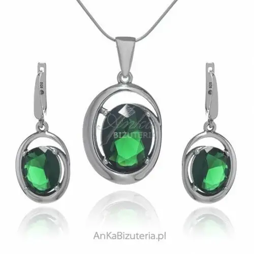 Ankabizuteria.pl Biżuteria srebrna z zieloną cyrkonią - komplet natalia, kolor zielony