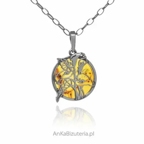 Ankabizuteria.pl Biżuteria srebrna - zawieszka z bursztynem kwiat lilii, kolor pomarańczowy