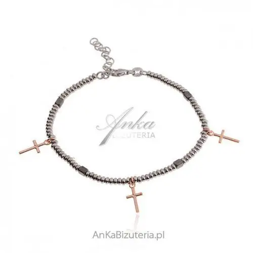 Ankabizuteria.pl Bransoletka srebrna z krzyżykami - modna biżuteria srebrna, kolor szary