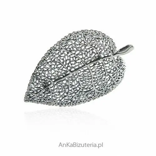 Ankabizuteria.pl Broszko-wisior srebrny liść oksydowany, kolor szary