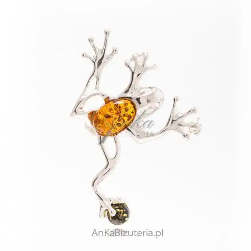 Ankabizuteria.pl Broszko - wisior srebrny żaba z bursztynem - na szczęście i kasę!, kolor pomarańczowy