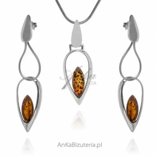 Ankabizuteria.pl Elegancki komplet biżuterii srebrnej z bursztynem