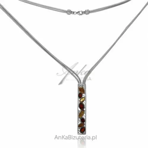 Ankabizuteria.pl Elegancki naszyjnik srebrny z bursztynem na włoskiej calzie, kolor pomarańczowy