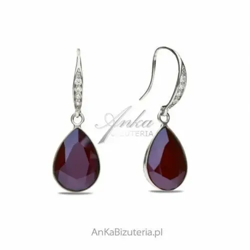 Ankabizuteria.pl Kolczyki srebrne classy pear swarovski w kolorze dark red., kolor czerwony