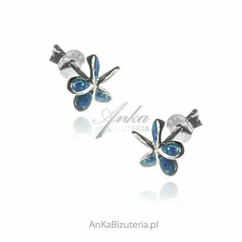 Ankabizuteria.pl Kolczyki srebrne kwiatki z niebieskim opalem, kolor niebieski