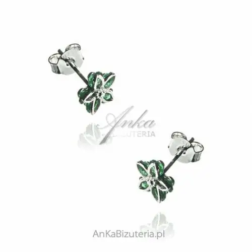 Ankabizuteria.pl Kolczyki srebrne kwiatki z zieloną cyrkonią, kolor zielony