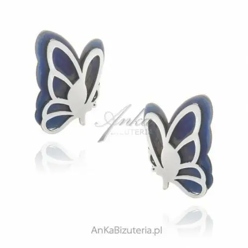 Ankabizuteria.pl Kolczyki srebrne motylki na kolorowym tytaniem