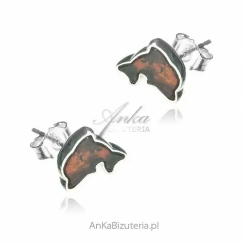 Ankabizuteria.pl Kolczyki srebrne z koniakowym bursztynem kotki, kolor pomarańczowy