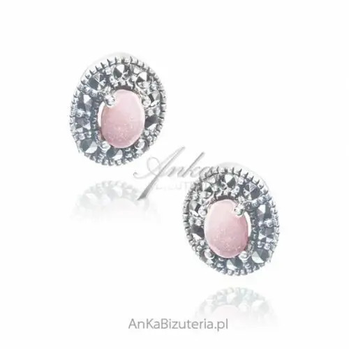 Ankabizuteria.pl Kolczyki srebrne z markazytami i różową masą perłową, kolor różowy