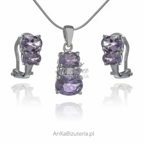 Ankabizuteria.pl Komplet biżuteri srebrnej z naturalnym ametystem, kolor fioletowy